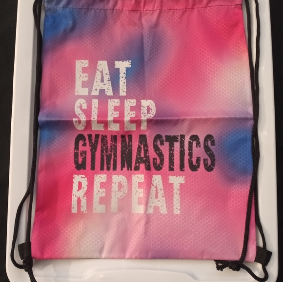 Eat Sleep Gymnastic Repeat Drawstring Backpack Fashion Travel Sport Gym Bag-Pink - Picture 1 of 4